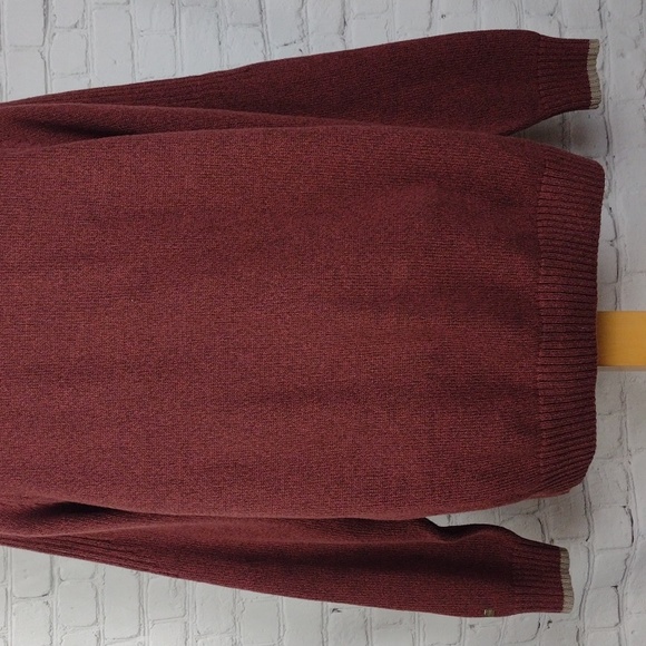 COLUMBIA Sweater XL Men's Brick  Red With Tan Stripes 1/4 Zip - Picture 7 of 11